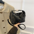 Retro black wrinkled leather pillow bag with gold hardware and shoulder strap - Black
