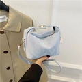 Soft PU leather handbag in light blue marble texture with golden clasp and shoulder strap - Blue
