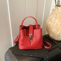 Rote Beuteltasche mit Litschi-Muster, silbernem Metallschloss und Hundeanhänger - Rot