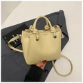 Pale yellow litchi pattern bucket bag with handles and fashion embossing details - Yellow Without Pendant