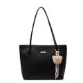 Minimalistische schwarze gewebte Leder-Shopper-Tasche mit Anhänger und Logo - Schwarz (Mit Anhänger)