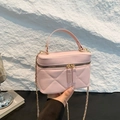 Light pink quilted box handbag with gold chain strap and top handle for women - Pink