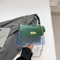 Sac à main bleu transparent matelassé avec texture croco verte et chaîne dorée - Vert