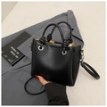 Minimalist black litchi texture small crossbody bucket bag with knot handles - Black without Pendant