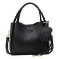 Minimalist black pebble leather handbag with dog charm and crossbody strap - Black