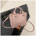 Pink lychee textured PU leather bucket bag with top handle and fashion lettering - Purple Without Pendant