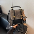 Retro mini shoulder bag in brown and black leather with cute rabbit charm - No Pendant / Black