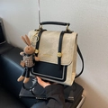 Mini bicolor cream and black shoulder bag with metal studs and cute rabbit pendant - No Pendant / Beige & Black