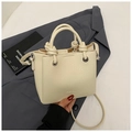 Beige bucket bag in lychee pattern faux leather with knotted handles and long strap - Rice White (No Pendant)