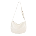 Minimalist cream white half-moon shoulder bag with adjustable strap and gold hardware - White
