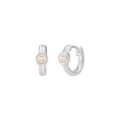 Minimalistische S925 Sterling Silber Creolen mit runder weißer Perle als Akzent - Perlen Creolen