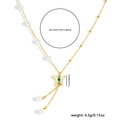 Gold butterfly necklace with green zircon and pearl tassel pendant on fine link chain - Butterfly Pearl Tassel Pendant Necklace