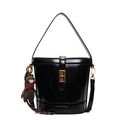 Minimalistische zwarte bucket bag van kunstleer met een schattige bruine beer - Met Hanger / Zwart