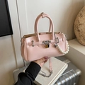 Light pink faux leather shoulder bag with silver hardware and pearl charm detail - Without Pendant / Pink