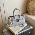 Light blue faux leather handbag with pearl heart charm and metallic padlock detail - Without Pendant / Blue