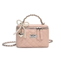 Elegante bolso acolchado rosa claro con lazo de perlas y asa de cadena metálica - Rosa (Con Colgante)