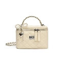 Bolso caja acolchado beige con cadena, lazo de perlas y colgante de corazón - Blanco con colgante de béisbol