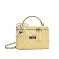 Bolso caja acolchado amarillo pálido con lazo de perlas y colgante de corazón - Amarillo (Con Colgante)