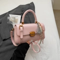 Pink vintage mini square handbag with tennis racket charm and leather shoulder strap - Pink
