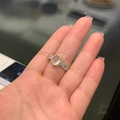 Elegante anillo de calcedonia blanca ovalada con halo de piedras y engaste de diseño - Calcedonia Blanca (Ajustable) / Blanco
