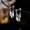 S925 sterling silver leaf tassel earrings with polished bead stud and multi-layer dangles - Silver Leaf Tassel Style