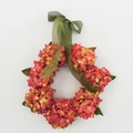 Ghirlanda autunnale di ortensie rosse e gialle con nastro verde oliva per decorazione porta - Ghirlanda di Ortensie 30cm