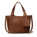 Sac seau vintage en cuir marron foncé avec poignées et charme de chien en vue de face - Marron