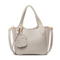 Sac seau blanc ivoire à motif litchi avec pendentif chien et détails dorés - Blanc Cassé