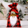 Christmas gift bag with red black plaid pattern and 3D Santa Claus design with drawstring - Santa Claus