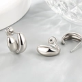 Minimalist silver double-layered bean stud earrings with a high-polished mirror finish - Teardrop Ear Wrap Studs - Silver