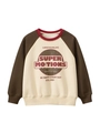 Kids vintage raglan sweatshirt in beige and brown with red ribbed collar and graphic print - 120cm / Rice Apricot/Coffee