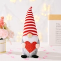 Plush gnome doll with red striped hat holding a glittery heart for Valentine's Day decor - Heart Style (GM Valentine Heart Gnome)