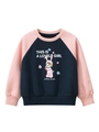 Girls' navy and pink raglan sleeve cartoon bunny sweatshirt with floral print - 90cm / Royal Blue / Pink