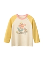 Maglietta a maniche lunghe da bambina con stampa di gatto e fiori e maniche gialle - 90cm / Albicocca/Giallo Medio