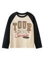 Retro raglan long sleeve T-shirt for boys featuring vintage graphic print and round neck - 120 / Cream / Black