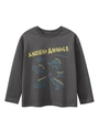 Dunkelgraues Langarm-T-Shirt für Jungen mit Dinosaurier-Print und Tier-Schriftzug - 120 / Dunkelgrau