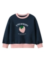 Sweat en polaire enfant bleu marine avec bordure rose et broderie de fraise - 90cm / Bleu royal
