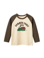 Raglan t-shirt met lange mouwen voor kinderen met schattige pup en appelwagen print - 90cm / Beige/Koffie Contrast (HT3155)