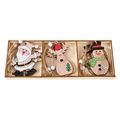 Set di decorazioni natalizie in legno con Babbo Natale, renna e pupazzo di neve in vassoio - Scatola di Legno Stile C Babbo Natale Pupazzo di Neve Renna