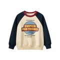 Kids' raglan sleeve sweatshirt in cream and navy blue with Super Motions print - 120cm / Beige/Royal Blue