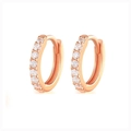 Close-up of rose gold hoop earrings with sparkling white crystals on white background - Rose Gold White Zirconia-6mm