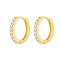 Detail of gold huggie earrings featuring sparkling pave-set round cubic zirconia - Gold White Zirconia-6mm