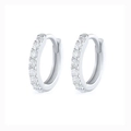 Sleek silver huggie earrings with a row of clear round-cut cubic zirconia stones - Silver White Zirconia-6mm