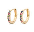 Detail of S925 sterling silver huggie earrings with colorful zircon stones in gold finish - Gold Colorful Zirconia-6mm