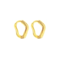 Detail of gold geometric earrings featuring dual polished and frosted texture finishes - Gold Wave Irregular Frosted Huggie (EH762JS)