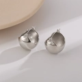 Macro shot of silver metallic spherical earrings with polished finish and snap closure - Polished Spherical Silver (DD-TE315-silver)