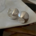 Macro detail of 925 sterling silver hemispherical hoop earrings with matte brushed finish - Brushed Matte Silver (DD-TE123-silver)