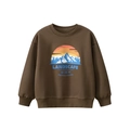 Sweat-shirt thermique en polaire marron foncé pour enfants avec imprimé paysage - 120cm / café