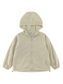 Minimalist beige hooded zip-up windbreaker for kids with elastic cuffs and side pockets - 120cm / Khaki