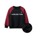 Kinder Fleece-Sweatshirt in Rot und Schwarz mit Leisure Time Schriftzug-Print - 120cm / Schwarz/Kastanienbraun